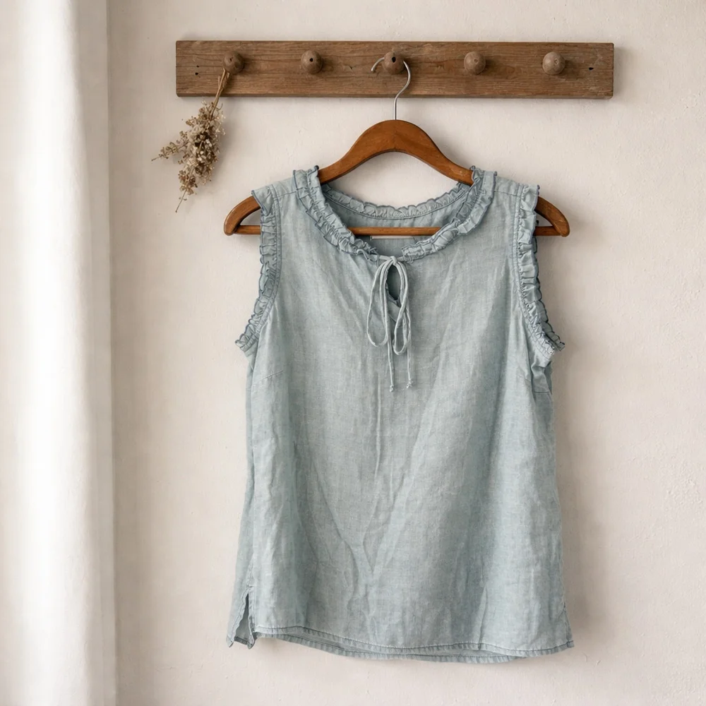 0251 **BILLY T** NWT Size Small Soft light blue denim sleeveless shirt. - Picture 2 of 10